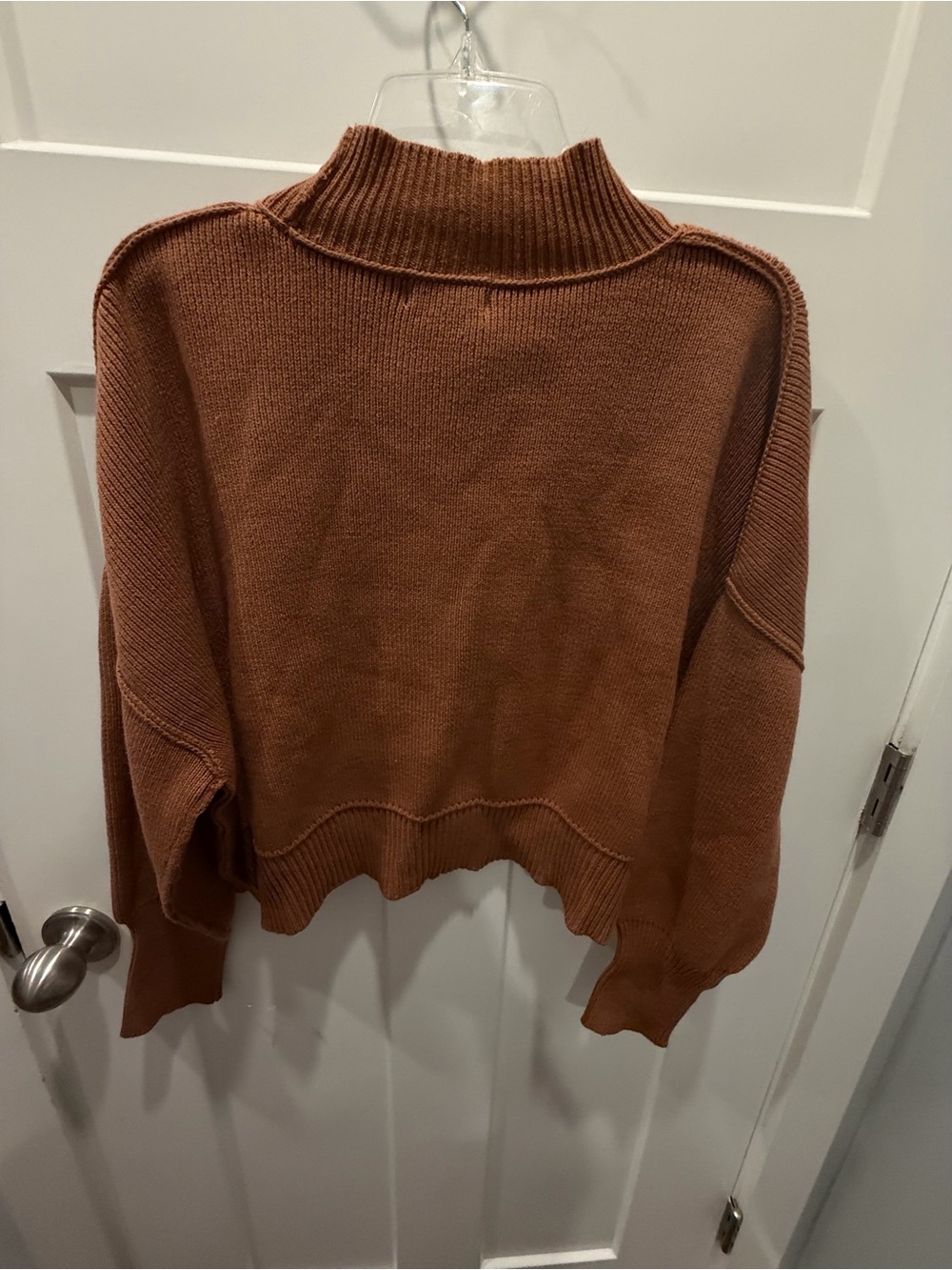 Zenana Outfitters Cropped Ribbed Turtleneck Sweater - Rust Brown - Picture 5 of 9